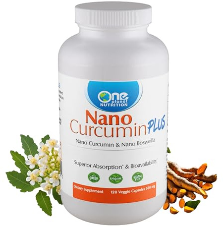 One Planet Nutrition Nano Curcumin Plus 500 mg Veggie Capsules (120 Servings), Nano Curcumin with Boswellia for High Absorption, Supports Joint & Immune Health, Non-GMO, Vegan, Gluten-Free