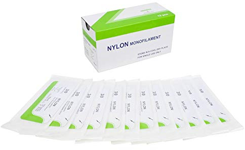 Nylon Wundnaht-Faden (12er Pack) | Der beste Wundnaht-Faden für educational Praxis Nur | Für Medizinstudenten, Doktoren, Zahnmediziner und Tierärzte | Seiden 3/0 Wundnaht-Faden | Wundnaht-Kit Zusatz