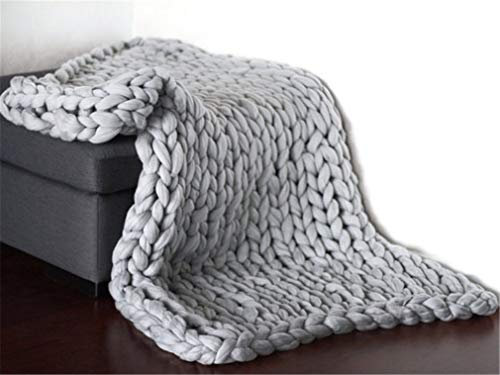 GLITZFAS Gestrickte Decke Grob Kuscheldecke Grobstrick Wolldecke Strickdecke Tagesdecke Überwurf Decke Zuhause Dekor Geschenk (Grau, 80x100cm)