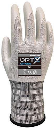 Wonder Grip OP-650 Opty - Guante de trabajo con revestimiento de nitrilo, guante de montaje de nitrilo, guante, guante de protección, antideslizante; XXL/11, blanco