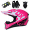 Motocross Helm, Pro Kinder Adult DH Fullface Motorrad Cross Helm Set (Brille Handschuhe Maske) für MTB ATV Roller Downhill Offroad - DOT - mit Fox Design - Persönlichkeit cool - Rosa,XL