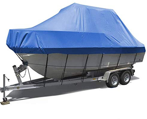 Universal Wasserdicht Bootsabdeckung, Abdeckplanen für Boote Premium Oxford-Stoff mit Anti-UV Yachtabdeckung für V-Rumpf Ruderboot Angelboot,Blau,21to24FT