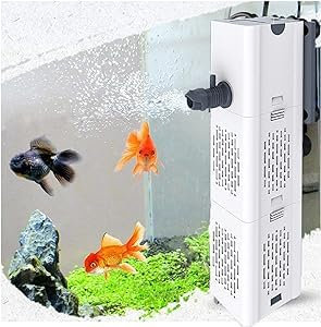 Leise Aquarium Innenfilter 4in1 Aquarienfilter, 500-1800L/H Aquarien Filter mit 2 Filterschwämmen Wasserpumpe Sauerstoff Belüftung Wave Maker für 20L-1500L Aquarium (15W 1000L/H)