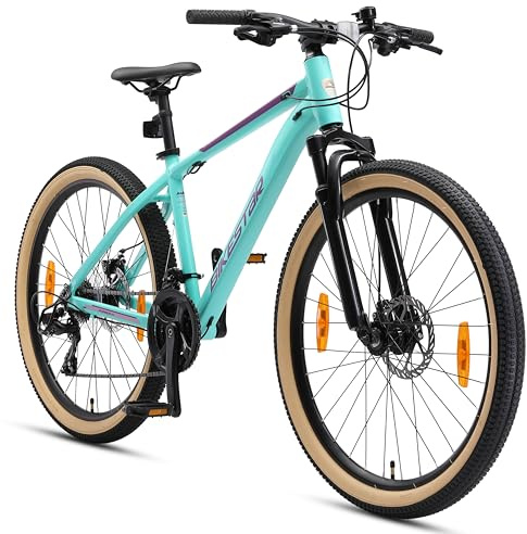 BIKESTAR Hardtail Mountain Bike in Alluminio, Freni a Disco, 26 | Bicicletta MTB Telaio 16 Cambio Shimano a 21 velocità, sospensioni | Menta