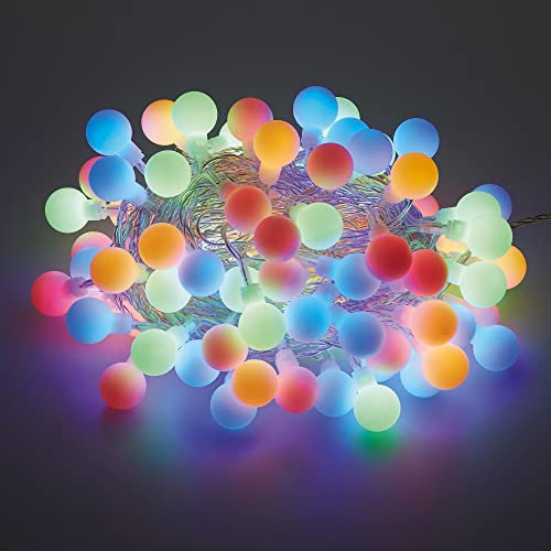 hellum LED Kugel Lichterkette Bunt, Partybeleuchtung mit 100 LED Kugeln, IP44 Außen-Transformator und 8 Lichtmodi, außen & innen zu Weihnachten, Party-Deko, Garten, Sommer, 150162/523461
