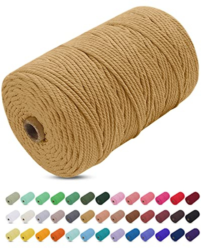 Uiopa Hilo Macrame 3mm x 200m, Cuerda Macrame de Algodon Natural Cordel, Cuerda Manualidades para DIY, Cortina, Colgar Plantas, Decoracion Dormitorio (Café)