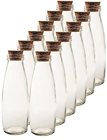 Annastore 12 x Glasflaschen im Vintage-Look mit Korken H 21 cm - Dekoflaschen Deko Flaschen Vasen Essigflaschen Flaschen Blumenvase