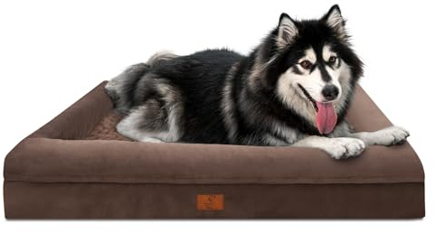 Yiruka Extra Large Dog Bed, Orthopedic Washable Suede Bed with Removable Bolster, Waterproof with Nonskid Bottom, 45 X 35