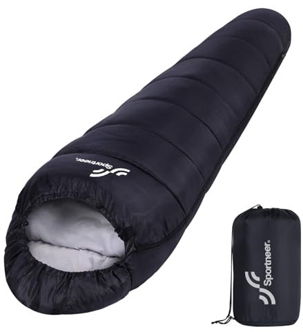 Schlafsack Outdoor Mumienschlafsack: Sportneer 3–4 Jahreszeiten Leichtes Wasserabweisend Schlafsack 5 ℃ - 15 ℃ für Reise Festival Camping Indoor Kleines Packmaß & Ultraleicht (Schwarz)