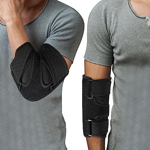 TULLWCY Coderas de codo para la noche con 2 férulas metálicas extraíbles para síndrome del canal cubital, tendinitis, codo para