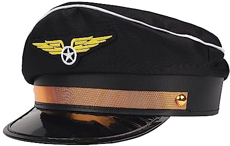 Lezevn Sombrero de piloto – Gorra de capitán de aerolínea para Halloween, disfraces, sombreros temáticos de fiesta, color negro