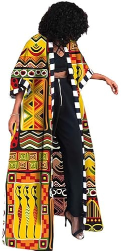 RICOCHO Women's Ankara Open Front Long Cardigans Women's Ethnic African Long Open Front Jacket Dashiki Tribal Outwear Dress