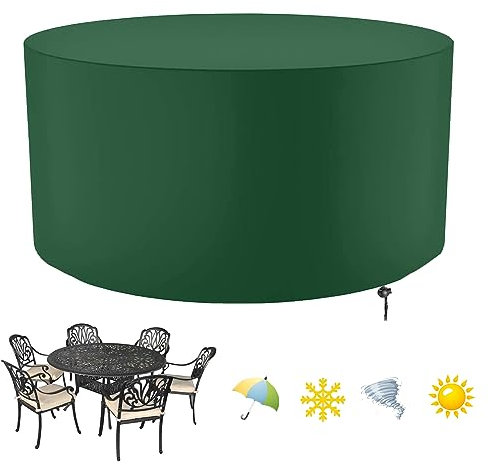 Abdeckung für Gartenmöbel, Runde Schutzhülle für Gartentisch mit Kordelzug, Gartenmöbel Abdeckung Rund Multi Größe, 420D Oxford-Gewebe, wasserdicht, winddicht, UV-beständig(Φ75×H70cm)-Grün