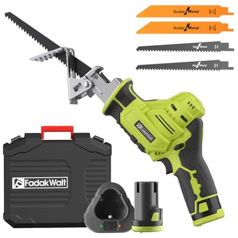 Sega a Gattuccio,FADAKWALT 12V Sega alternativa a batteria con velocità variabile da 0-2700 RPM,più verde Seghetto a Batteria con batterie da 2.0Ah e Ricarica,4 lame