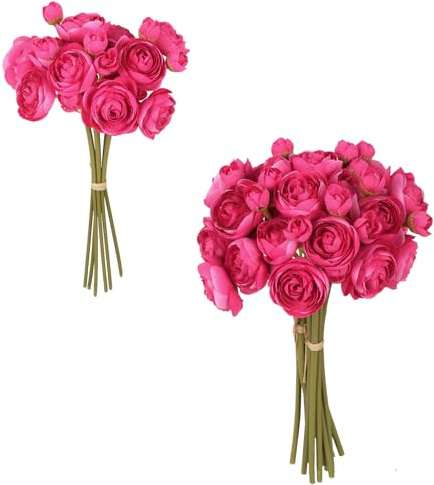 IPOPU Künstliche Ranunkel, Seidenblumen, 12 Stück, künstliche Ranunkel, Mini-Blumen für selbstgemachte Hochzeitsstrauß, Brautparty, Dekorationen, Blumenfüller, Tafelaufsätze, Hot Pink