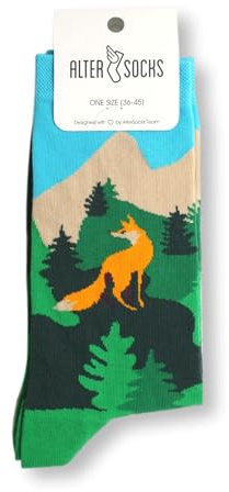 Chaussettes avec motifs célèbres, peintures et personnages - Unisexe Homme Femme/Taille 36 – 45 / Bas ALTER SOCKS Strumpf Hipster peinture amusant drôle, Renard, taille unique
