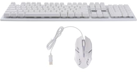 Homoyoyo Juego de Teclado y Ratón Mecánicos Cable USB para Juegos 104 Teclas y 4 Botones, Luminoso, para Oficina y Café