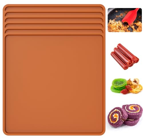 Silikon Dehydrator Blätter Silikon Backmatte Mit Rand 35 X 35 Cm Silikon Dehydrator Blätter Antihaft Dörrfolie Silikon Backmatte Backofen Für Obst Fleisch Gemüse (6 Stück)
