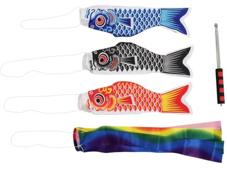 HANABASS Karpfen-windsack Mit Layout-karpfenflagge Gartenfischflaggen Aus Satinmaterial Karpfenfischflaggen Für Außenbereich Dekorativ Im Japanischen Stil