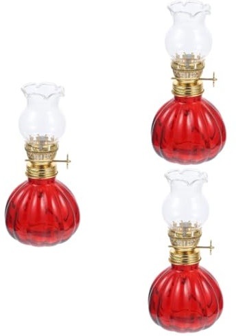 Cabilock 3st Petroleumlampe Aus Glas Petroleumlampen Für Den Innenbereich Rustikale Petroleumlaterne Klare Vintage Öllampe Kammer Petroleumlampe Öllampe Im Vintage-Stil Ol Lampen Rot