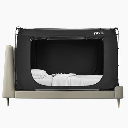 YAVIL Bettzelt, Betthimmel, Queen-Size-Größe, tragbare Schlafzelte, Traumzelte, Innenbereich, für Kinder und Erwachsene, Verdunkelung, 70 % atmungsaktiv, Sichtschutz auf dem Bett mit drei Türen
