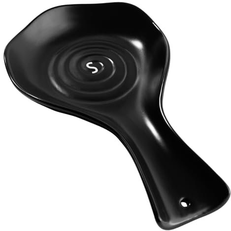 Karisky Spoon Rest for Stove Top, Large Ceramic Spoon Holder for Counter, Cooking Spoon Holder for Utensils, Coffee Spoons, Spatula, Ladle, Tongs, Black