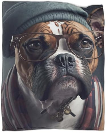 BaoFFF 3D-Hipster-Hund in Kleidung, 4 Decken, Thanksgiving-Geschenkmuster, Überwurfdecke für Kinder, Jungen und Mädchen, Fleecedecken und Überwürfe fürs Bett, 180 x 200 cm