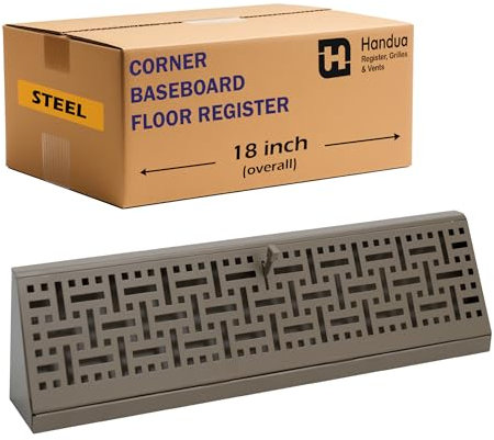 Fits 18 Baseboard Space | Corner Baseboard Register by Handua | Decorative Design | 18 External Length Register Vent Cover Grill | Adjustable Lever for Air Flow Control | Brown