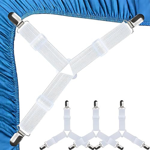 Triángulo elástico para sábanas,4PZ Sujeta Sabanas Bajeras, Correas Ajustables Sujeta Colchones, Sujeciones de Ropa de Cama para Sostener SáBanas en Lugar para Esquinas del Soporte Cama, CojíN de Sofá