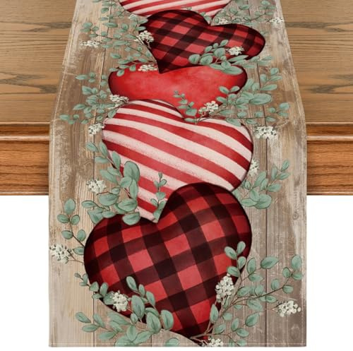Artoid Mode Planken Liebe Herz Eukalyptus Valentinstag Tischläufer, Muttertag Küche Esstisch Dekoration Drinnen Urlaub Party Dekor 40x180 cm