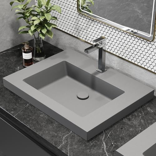 Weibath Bathroom Sink Rectangular Concrete Drop-in Sink Gray 23 – Durable Countertop Basin for Modern Bathrooms, Gray
