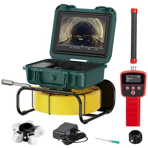 Kanalkamera mit Ortungsgerät, selbstnivellierend, 22,9 cm (9 Zoll), 16 GB HD-Video-Bildschirm, JQKJCAM Abflussschlange, Kanalrohr-Inspektionskamera, 30 m wasserdicht, mit 12 Lichtzähler für