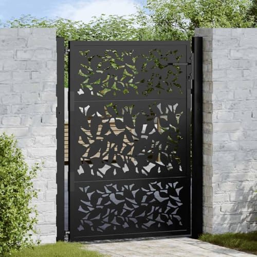 Portail de Jardin Noir 105x130 cm Acier Conception de Feuilles,Clôtures & barrières,Portillons-4100960