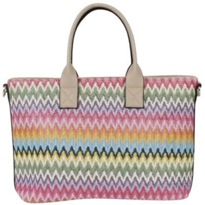 Bunte Welt Tasche, Schultertasche, Umhängetasche für Damen, KLEIN, aus Bast, Raffia, vegan, elegant, bunt, 34cm x 20,5cm x 2cm