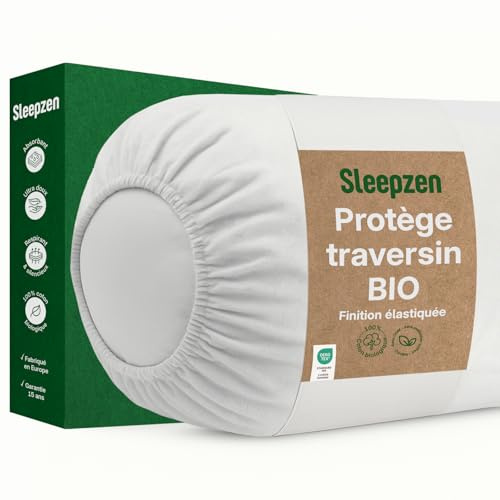 SLEEPZEN Protège-Traversin 140 cm – Molleton 100% Coton Bio – Housse Taie Traversin Absorbante – Protection Respirante Silencieuse Hypoallergénique – Oeko-Tex – Fabriqué Portugal