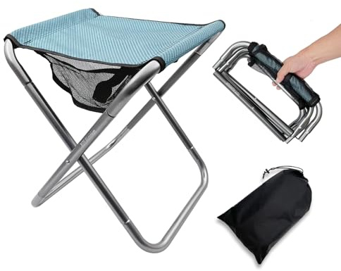 BJSSBJH Portable Folding Camping Stool, 40.6 cm Height, Aluminium Alloy, Red with Carry Bag (blue)