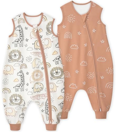 Yoofoss 2 Pezzi Sacco Nanna per Bambini con piedini Autunno Tutto l'anno Cotone 1.0 TOG Sacchi Nanna per Neonati con Piedini per Girelli Coperta Indossabile con Cerniera 2 Vie 3-4 Anni