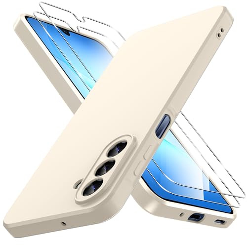 Qasyfanc Handyhülle für Samsung Galaxy A17 5G / 4G Hülle mit 2 Stück Schutzfolie, Soft TPU Silikon Case Ultra Dünn Microfiber Kameraschutz Hülle für Samsung Galaxy A17 - Khaki