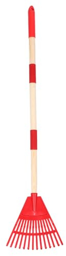 JOINPAYA Rastrillo de Hojas para jardín: Rastrillo de plástico para niños con Mango de Madera Desmontable. Herramienta de Limpieza de jardín con Forma de Abanico Ancho para Hojas, césped y