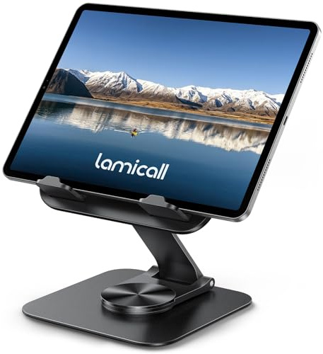 Lamicall Support Tablette, Support Tablette Bureau - [Base Métallique Rotative 360°] Porte pour iPad Réglable, Portable Pliable, pour iPad Pro, Air, Mini, Samsung, iPhone et Autres 4,7-13