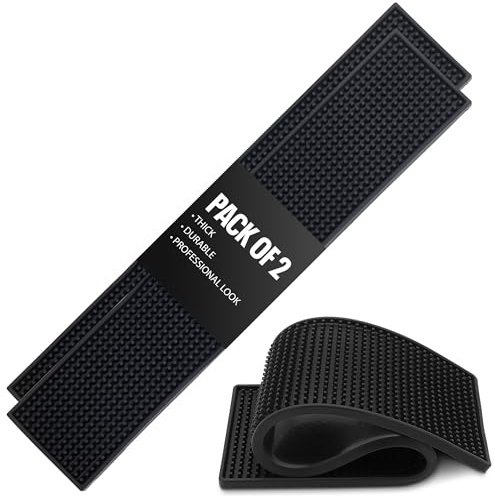 Axieso [THICK] Long Bar Mat 17.5 x 3.5 - 2 Pack Heavy Duty Non-Slip Rubber Spill Mat for Bartending, Home Bar, Coffee Station & Countertops – Easy-Clean Design Keeps Surfaces Dry