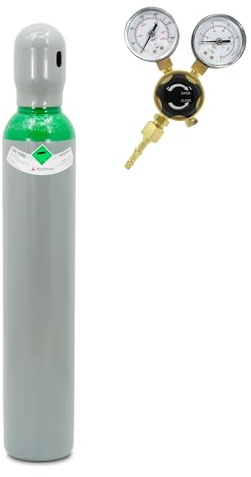 Argon Gasflasche 5.0 8L 200 Bar mit Mini Druckminderer Ar/CO2 – 2 Manometer, Reines Schweißgas-Set, Präzise Druckkontrolle & 30% Mehr Füllung