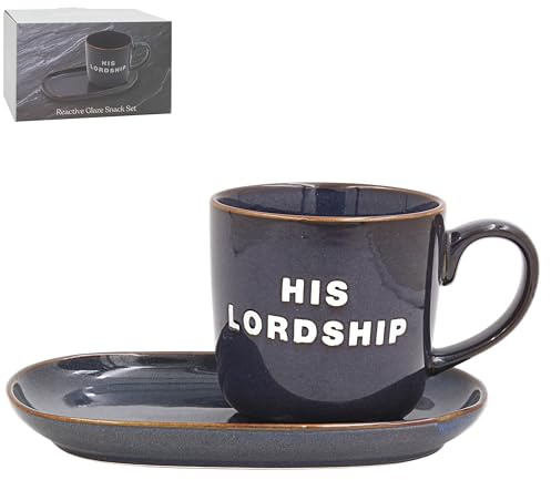 Lesser & Pavey Just Saying His Lordship Reactive Glaze Snack Set | His Lordship, Mug & Snack Tray, Tea, Coffee, Cappuccino, Kitchen Drinkware