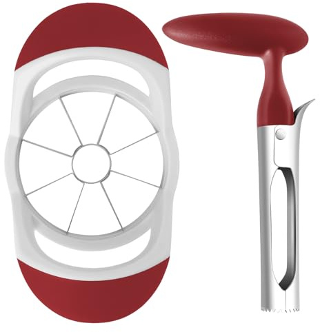 Asdirne Apple Slicer & Corer Set, äppelskärare och fruktskivare med vassa blad i rostfritt stål och ergonomiska halkfria handtag, perfekt för att skära ett brett utbud av frukt, röd
