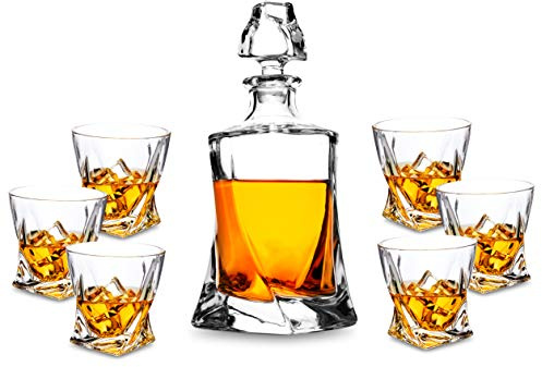 KANARS Whiskey Dekanter Set, Premium Kristall Likör-Dekanter mit 6 altmodischen Gläsern für Cocktail Scotch Bourbon Irish Whisky Alkohol, einzigartige Männer Geschenke für Vatertag, Einweihung