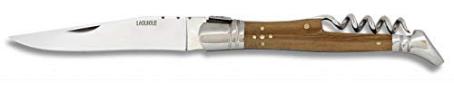 Navaja LAGUIOLE Madera Natural Sacacorchos 10 cm para Caza, Pesca, Camping, Outdoor, Supervivencia y Bushcraft Albainox 10775 + Portabotellas de regalo