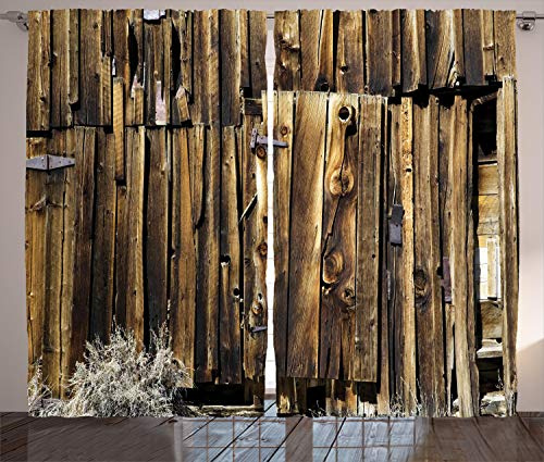 ABAKUHAUS Rustikal Rustikaler Vorhang, Oak Barn Holz-Tür, Wohnzimmer Universalband Gardinen mit Schlaufen und Haken, 280 x 260 cm, Braun
