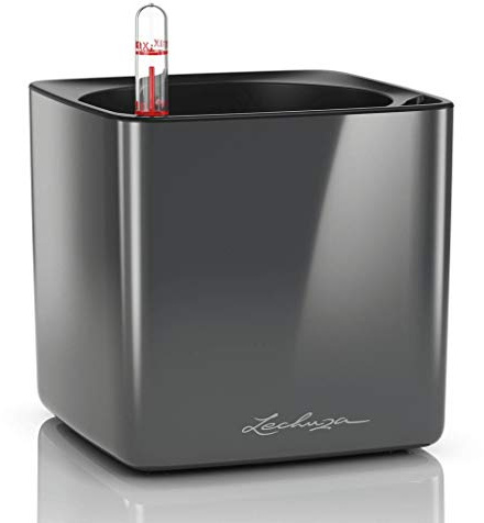 Lechuza Vaso da Tavolo Cube Glossy -40% con Auto irrigazione 14X14 - Antracite Lucido Grigio Antracite
