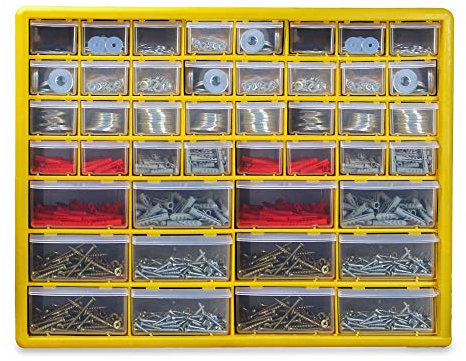 44-Drawer Parts Organiser Cabinet – Wall-Mountable or Freestanding Screw & Craft Storage Unit | 32 Small + 12 Large Drawers | Garage, Shed & Workshop Organiser | Pukkr