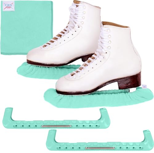 CRS Cross Ice Skate Guards, Soakers and Towel Gift Set. Essential Ice Skating Hard Guard and Soft Skate Blade Cover Accessories for Figure Skating or Hockey (Sit Spin Sea Foam, Medium)